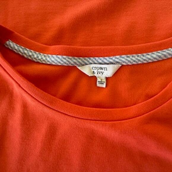 NWT Crown & Ivy Women's Orange with Ruffled Blue White Sleeve Accents Dress Sz S - Picture 4 of 7